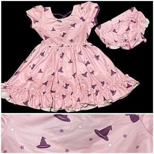Charlie's Stars and Witches Hat and Cats Twirl Dress Pink Purple White Size 2T
